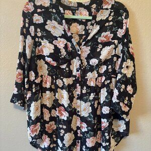 Gorgeous Pink Peony Blouse with Blouson 3/4 Sleeves Babydoll style - Torrid - 0